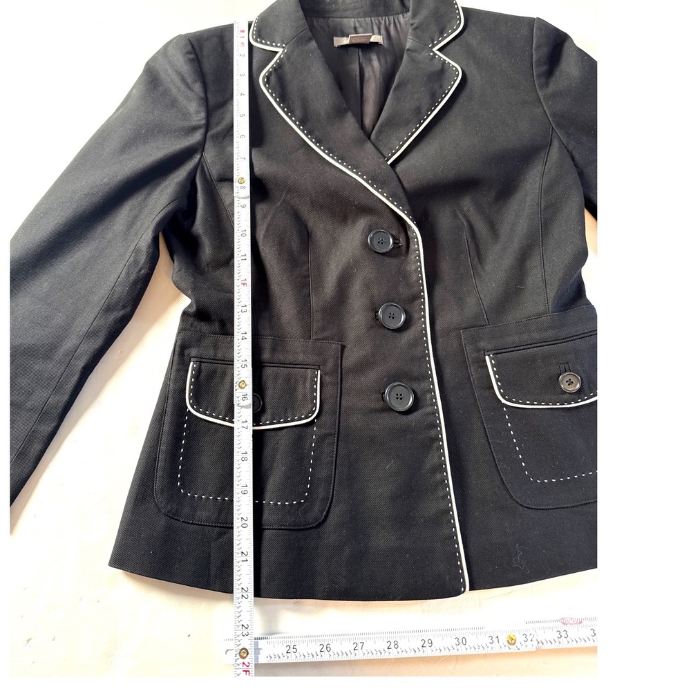 ANN TAYLOR Black‎ Blazer with White Contrast Stitching 3 Button Jacket Size 2 - Picture 6 of 9
